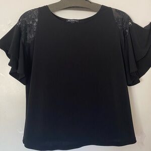 INC International Concepts Black Flutter Sleeve Blouse